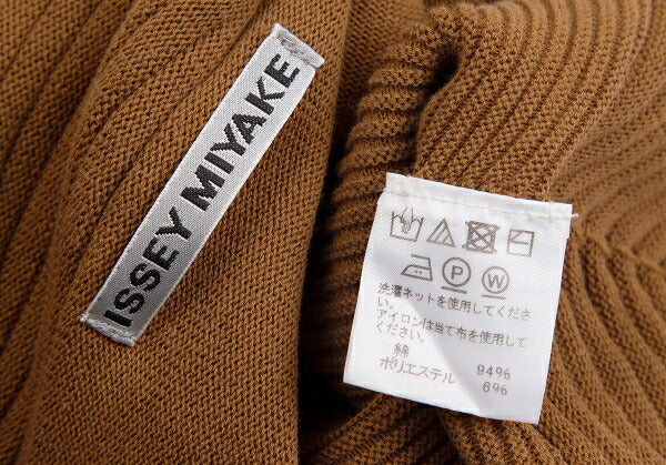 ISSEY MIYAKE Rib High Neck Paneled Knit Sweater Brown Size 2