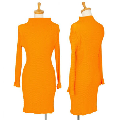 ISSEY MIYAKE Pleated Mock Neck Polyester Dress Orange Size 2