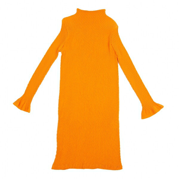 ISSEY MIYAKE Pleated Mock Neck Polyester Dress Orange Size 2