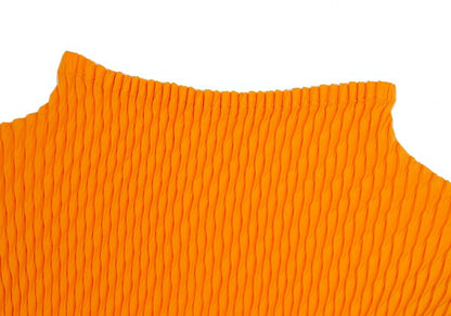 ISSEY MIYAKE Pleated Mock Neck Polyester Dress Orange Size 2