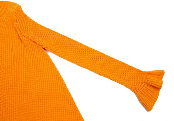 ISSEY MIYAKE Pleated Mock Neck Polyester Dress Orange Size 2