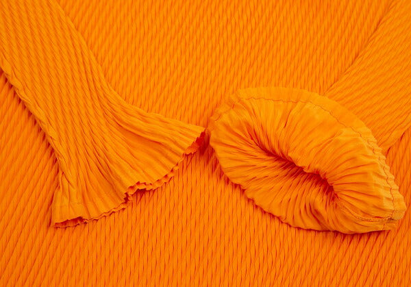 ISSEY MIYAKE Pleated Mock Neck Polyester Dress Orange Size 2