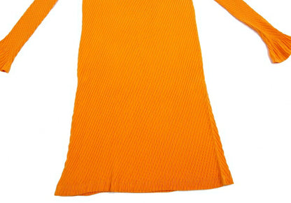 ISSEY MIYAKE Pleated Mock Neck Polyester Dress Orange Size 2