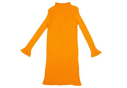 ISSEY MIYAKE Pleated Mock Neck Polyester Dress Orange Size 2