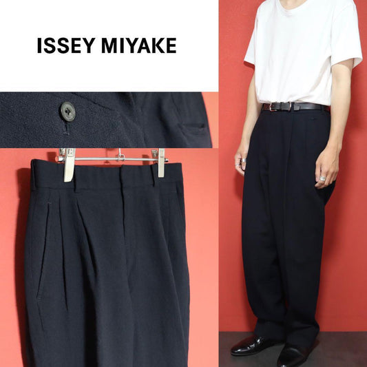 Issey Miyake Two-Pleat Wool Wide Slacks Blue Size 77