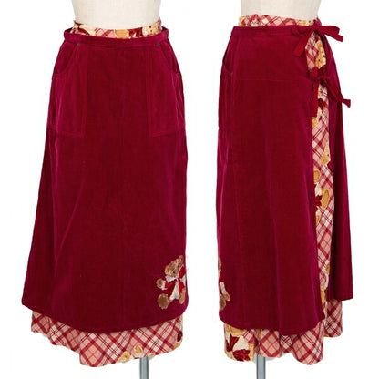 PINK HOUSE Bear Embroidered Corduroy Skirt Red Size M