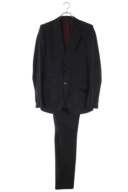 GUCCI BEE Embroidered Wool Tailored Suit Navy Size 46R
