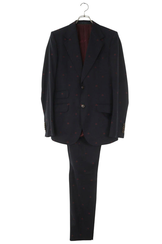 GUCCI BEE Embroidered Wool Tailored Suit Navy Size 46R