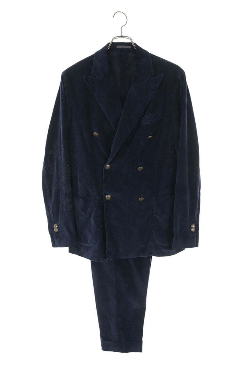 GABRIELE PASINI Velvet Rose Embroidered DB Suit Navy Size S