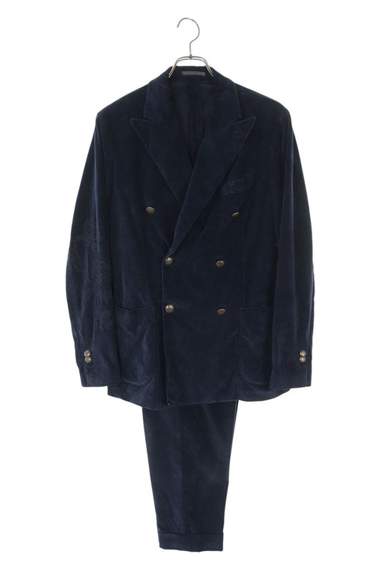 GABRIELE PASINI Velvet Rose Embroidered DB Suit Navy Size S