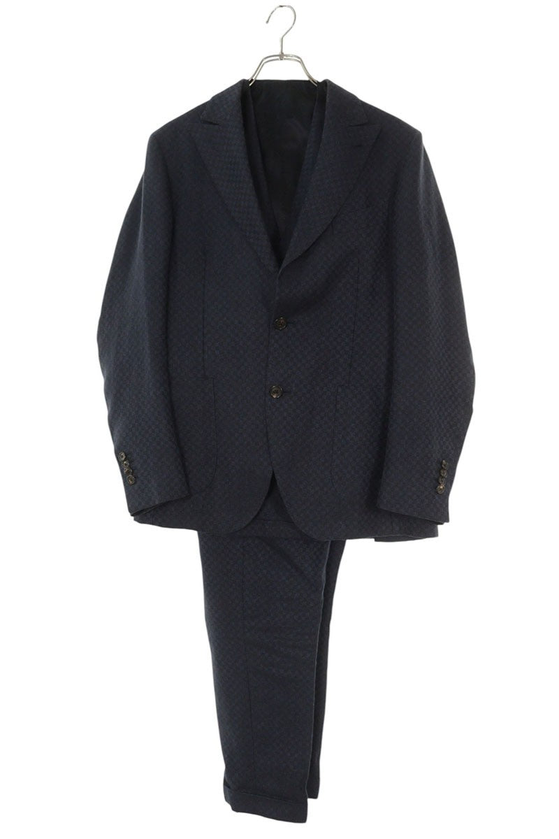 GABRIELE PASINI Navy Linen Check 3-Piece Suit Size 46R