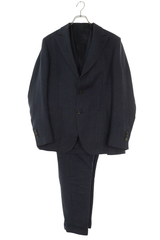 GABRIELE PASINI Navy Linen Check 3-Piece Suit Size 46R