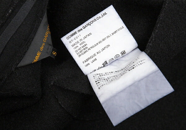 COMME des GARCONS Wool Fly Front Round Coat Black Size S