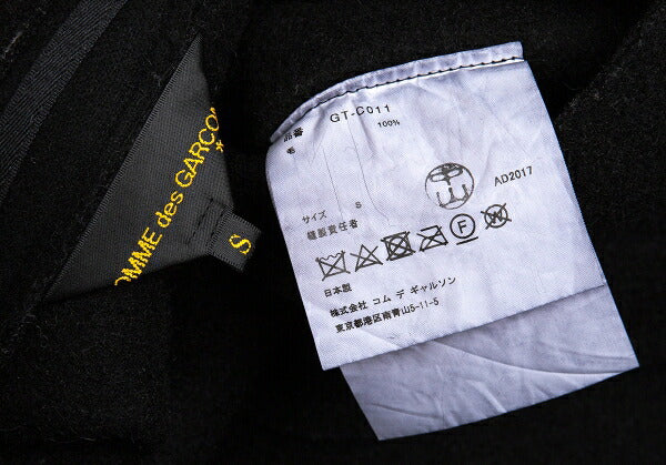 COMME des GARCONS Wool Fly Front Round Coat Black Size S