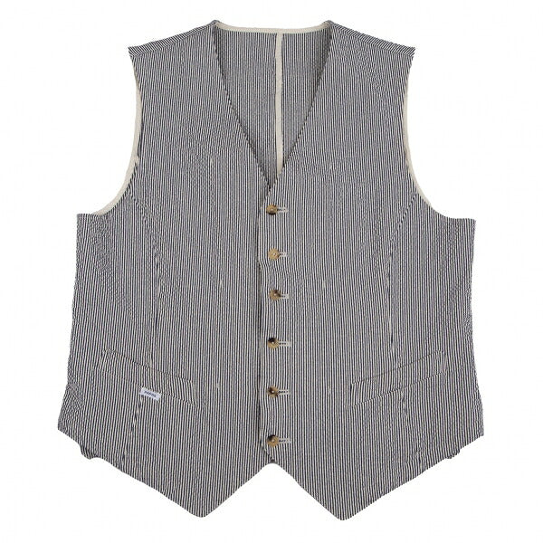 Papas SUBALPINO Seersucker Stripe Gilet White Navy Size 48M