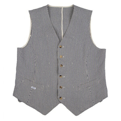 Papas SUBALPINO Seersucker Stripe Gilet White Navy Size 48M