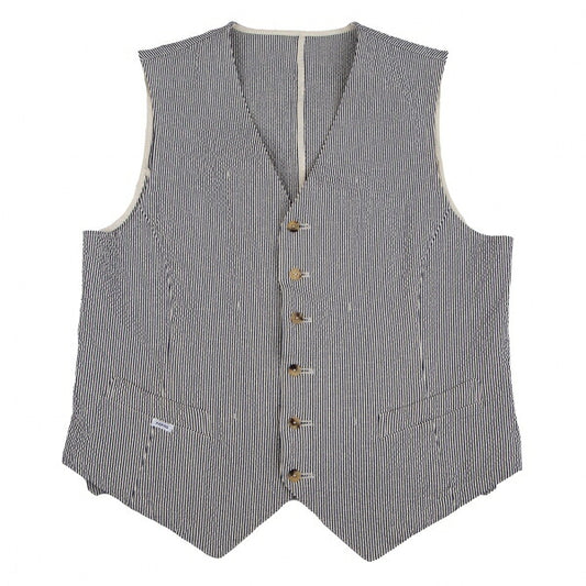 Papas SUBALPINO Seersucker Stripe Gilet White Navy Size 48M