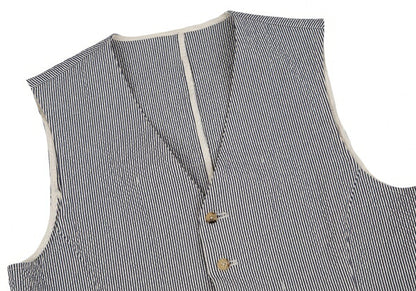 Papas SUBALPINO Seersucker Stripe Gilet White Navy Size 48M