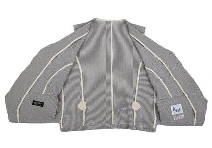 Papas SUBALPINO Seersucker Stripe Gilet White Navy Size 48M