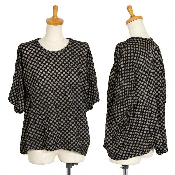 Y's Dot Print Crinkled Oversized T-Shirt Black Size 2