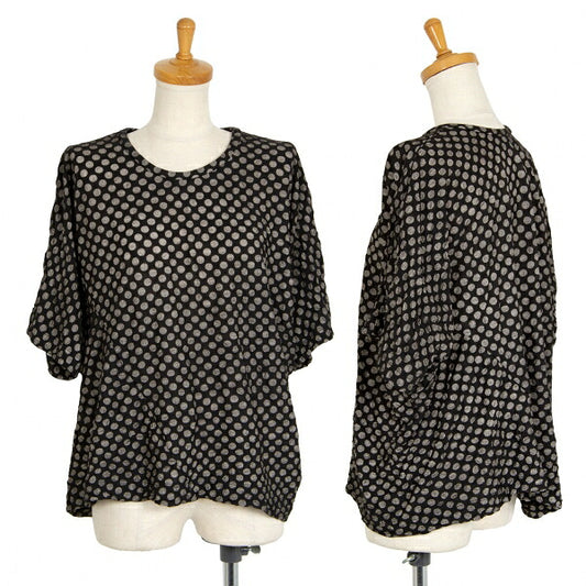 Y's Dot Print Crinkled Oversized T-Shirt Black Size 2
