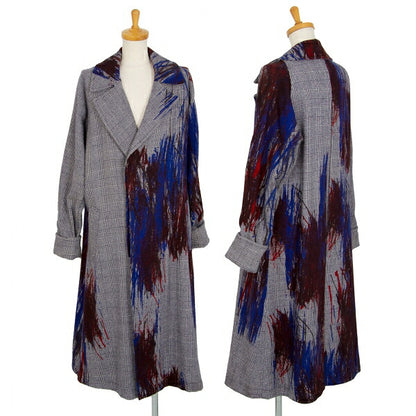 Y's 20AW Color Print Houndstooth Wool Coat Blue Size 1