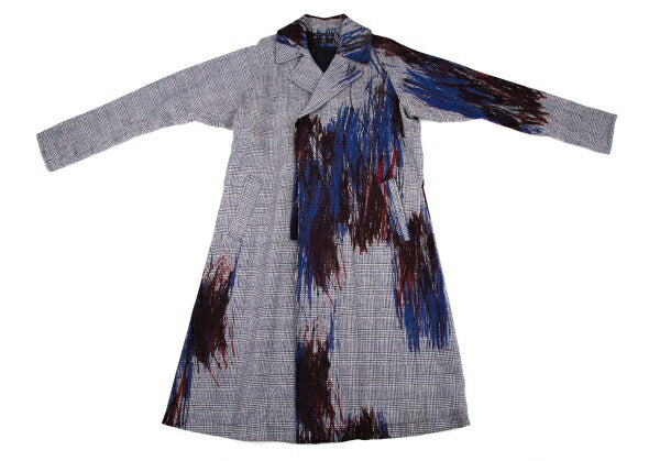 Y's 20AW Color Print Houndstooth Wool Coat Blue Size 1