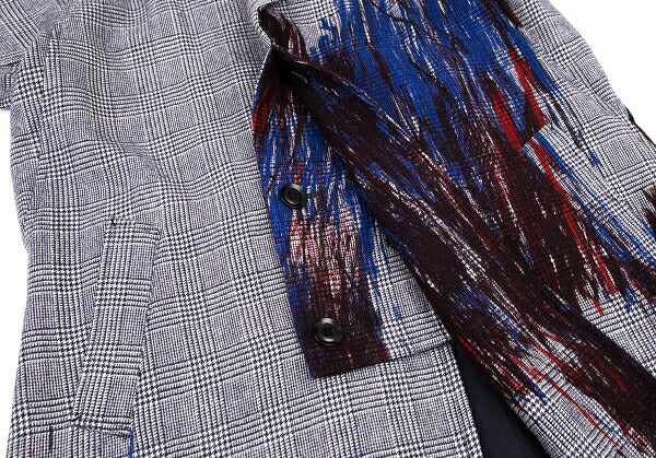 Y's 20AW Color Print Houndstooth Wool Coat Blue Size 1
