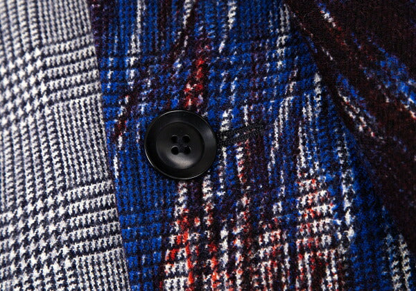 Y's 20AW Color Print Houndstooth Wool Coat Blue Size 1