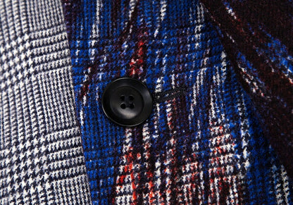 Y's 20AW Color Print Houndstooth Wool Coat Blue Size 1