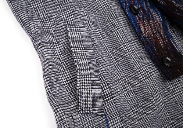 Y's 20AW Color Print Houndstooth Wool Coat Blue Size 1