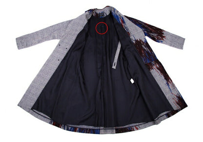 Y's 20AW Color Print Houndstooth Wool Coat Blue Size 1
