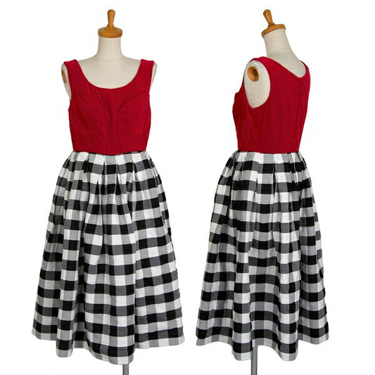 COMME des GARCONS Velour Vest Block Check Dress Red Size XS