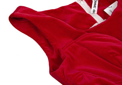 COMME des GARCONS Velour Vest Block Check Dress Red Size XS