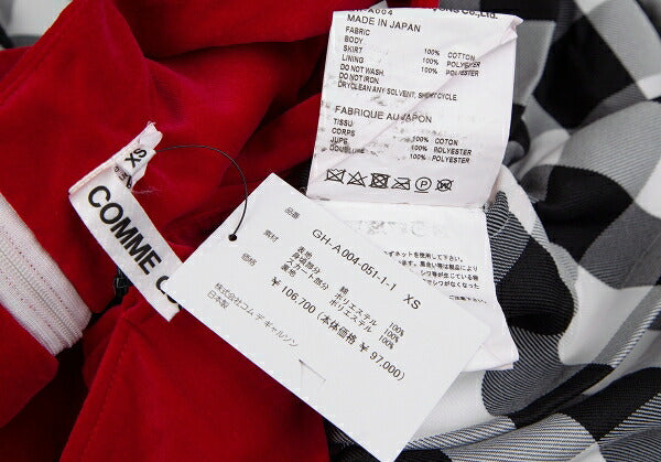 COMME des GARCONS Velour Vest Block Check Dress Red Size XS