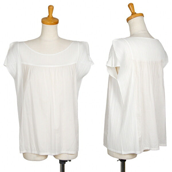 PLEATS PLEASE Stripe French Sleeve Blouse White Size M