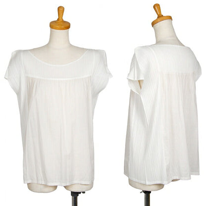 PLEATS PLEASE Stripe French Sleeve Blouse White Size M