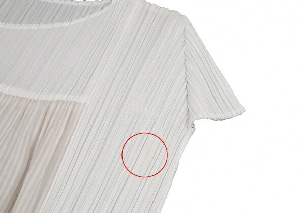 PLEATS PLEASE Stripe French Sleeve Blouse White Size M
