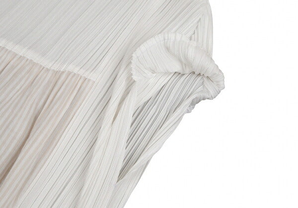 PLEATS PLEASE Stripe French Sleeve Blouse White Size M