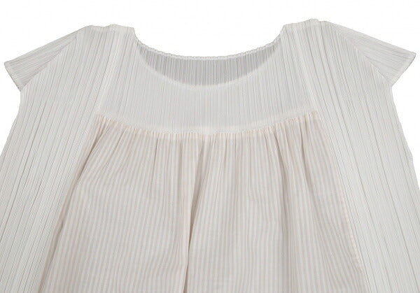 PLEATS PLEASE Stripe French Sleeve Blouse White Size M