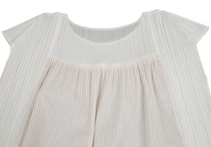 PLEATS PLEASE Stripe French Sleeve Blouse White Size M