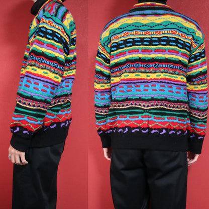 Coogi Vibrant Multi-Color 3D Knit Sweater Size SS