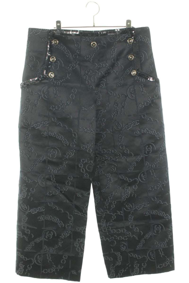 CHANEL Coco Mark Wide Leg Print Silk Blend Pants Size 33