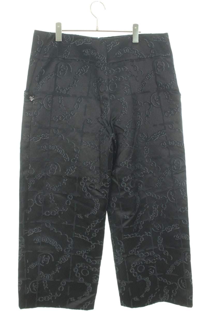 CHANEL Coco Mark Wide Leg Print Silk Blend Pants Size 33