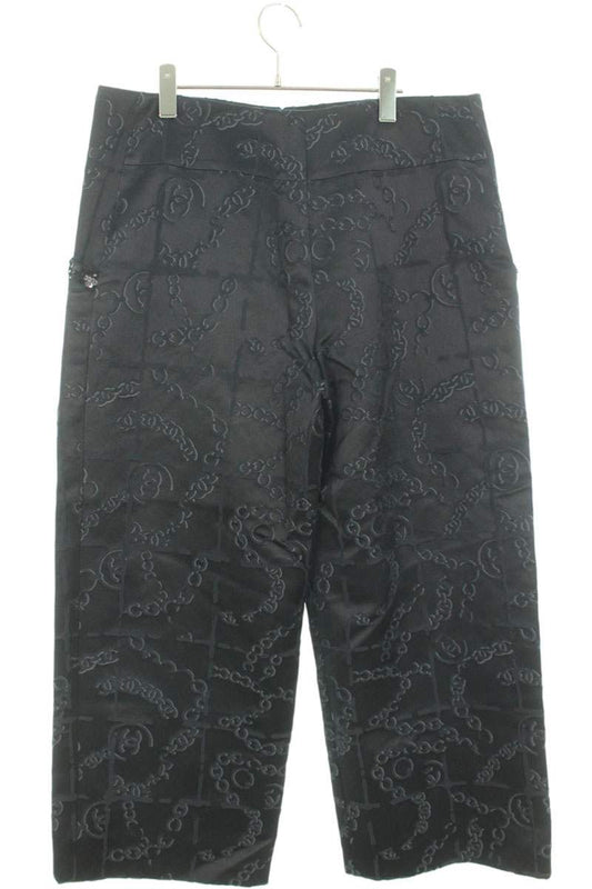 CHANEL Coco Mark Wide Leg Print Silk Blend Pants Size 33