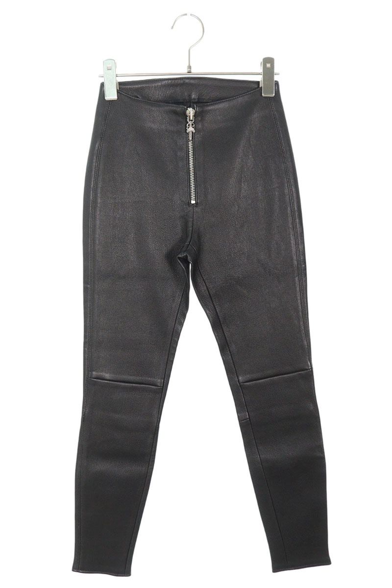 Chrome Hearts Dagger Zip Leather Leggings Black Size 25