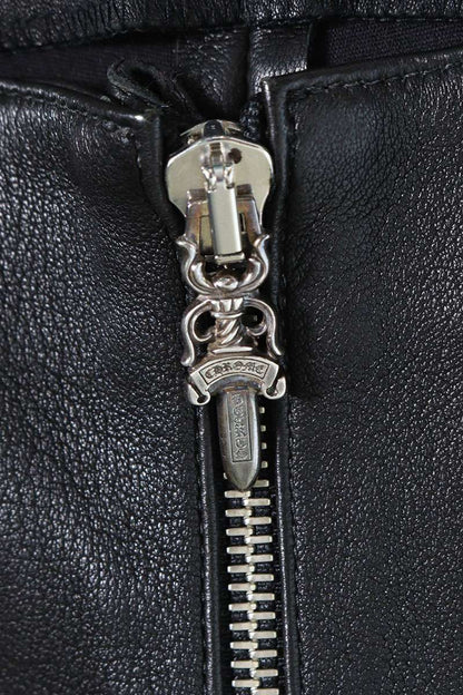 Chrome Hearts Dagger Zip Leather Leggings Black Size 25