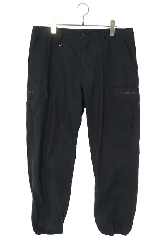 WASTED YOUTH Cotton Message Print Cargo Pants Black Size 32