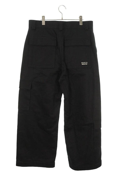 GUCCI Logo Patch Wide Cargo Pants Black Size 36