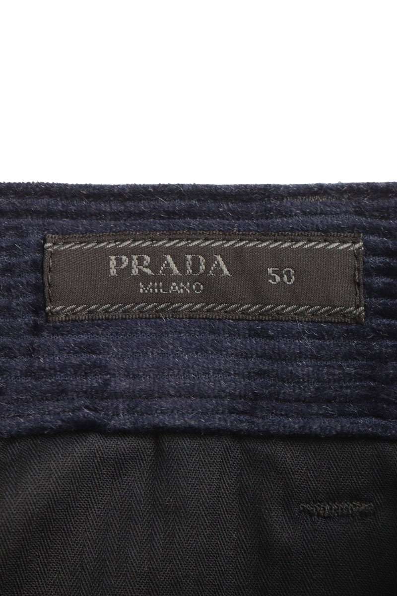 Prada 24SS Cashmere-Cotton Corduroy Trousers Navy Size 36